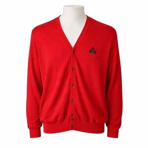 Vintage 80's Izod Lacoste Cardigan Sweater Mens M Red Acrylic Grandpa USA Made